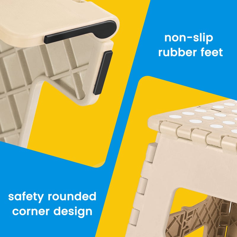 ACSTEP Folding Step Stool Lightweight Plastic Step Stool 9 Inch Foldable Step Stools Non Slip Folding Stools for Kitchen Bathroom Bedroom Khaki - Image 3