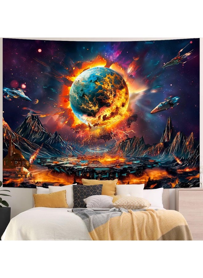 Generleo - Planet Tapestry Galaxy Space Tapestry Psychedelic Universe Nebula Tapestry Mysterious Mountain Ufo Tapestry Starry Sky Tapestry Wall Hanging For Bedroom Decor - Image 1