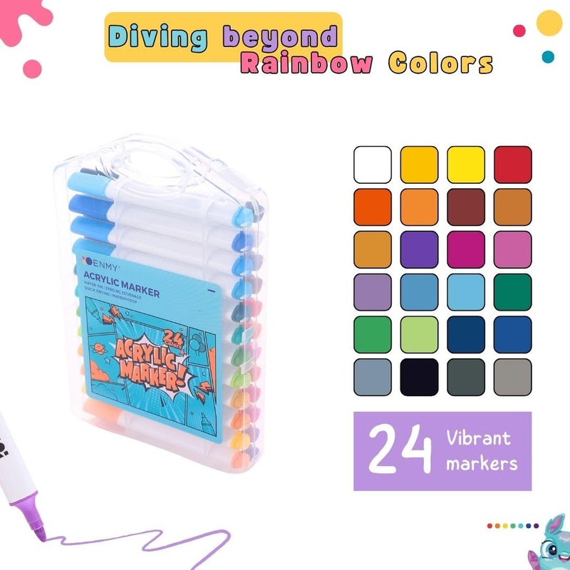 Tinker Squad 24 PC Acrylic Markers Paint Set for Painting | Water based Sketch Pens | Brush Pen Drawing Markers | Art Supplies - Image 3