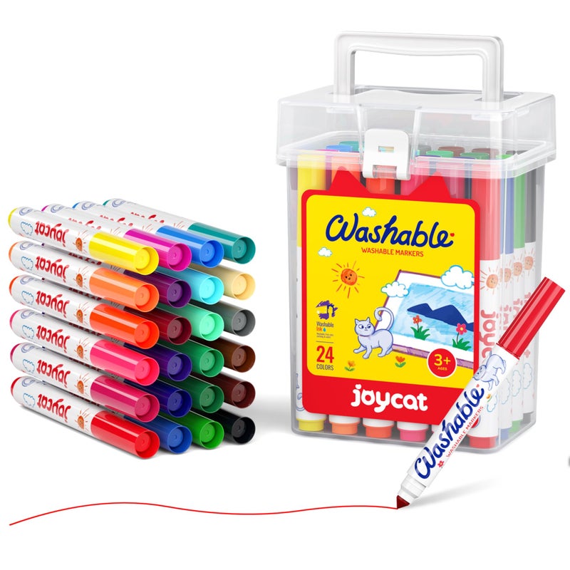 JoyCat 24 Colors Washable Markers for Kids Broad Line Art Markers with Portable Travel Case NonToxic School Art Supplies for Boys Girls Ideal for Coloring Books Classroom Projects - Image 2