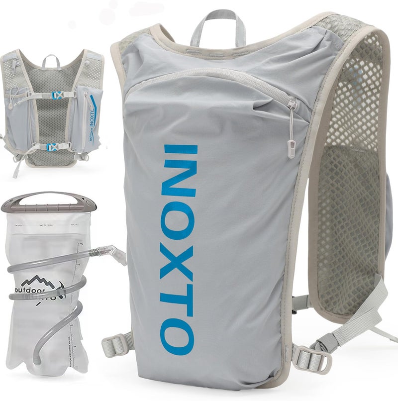INOXTO Running Hydration Vest Backpack,Lightweight Insulated Pack with 1.5L Water Bladder Bag Daypack for Hiking Trail Running Cycling Race Marathon for Women Men (591 Light Gray Blue) - Image 1