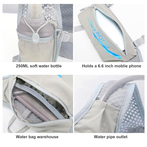 INOXTO Running Hydration Vest Backpack,Lightweight Insulated Pack with 1.5L Water Bladder Bag Daypack for Hiking Trail Running Cycling Race Marathon for Women Men (591 Light Gray Blue) - Image 4
