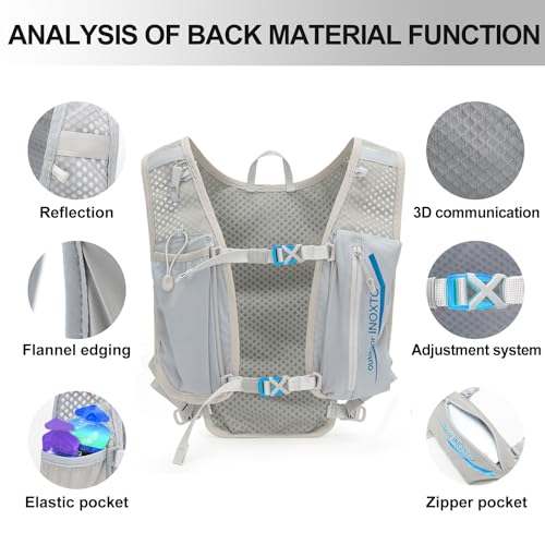 INOXTO Running Hydration Vest Backpack,Lightweight Insulated Pack with 1.5L Water Bladder Bag Daypack for Hiking Trail Running Cycling Race Marathon for Women Men (591 Light Gray Blue) - Image 3