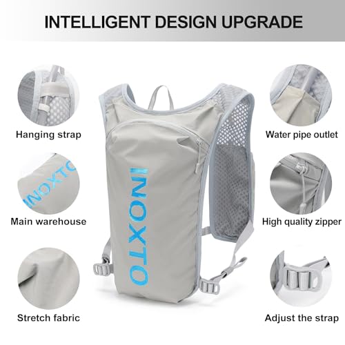 INOXTO Running Hydration Vest Backpack,Lightweight Insulated Pack with 1.5L Water Bladder Bag Daypack for Hiking Trail Running Cycling Race Marathon for Women Men (591 Light Gray Blue) - Image 2