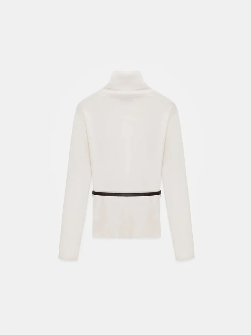 Dilvin Ivory Natural DILVIN Women's Belted Turtleneck Knit Sweater for Women | Best Price UAE