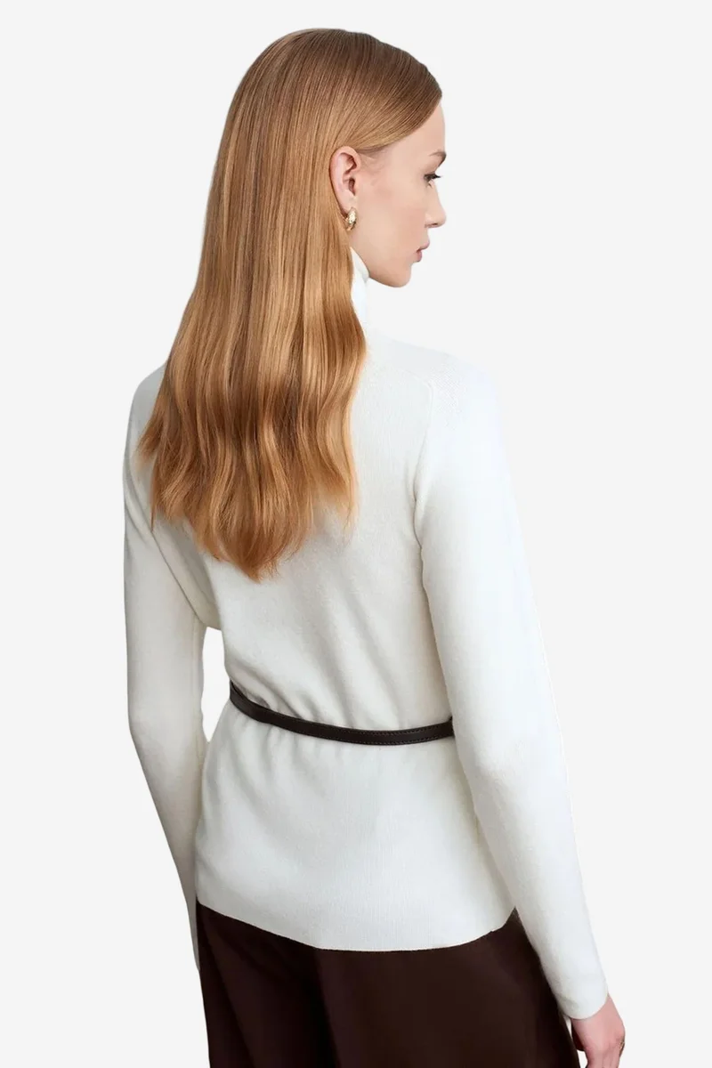 Dilvin Ivory Natural DILVIN Women's Belted Turtleneck Knit Sweater for Women | Best Price UAE
