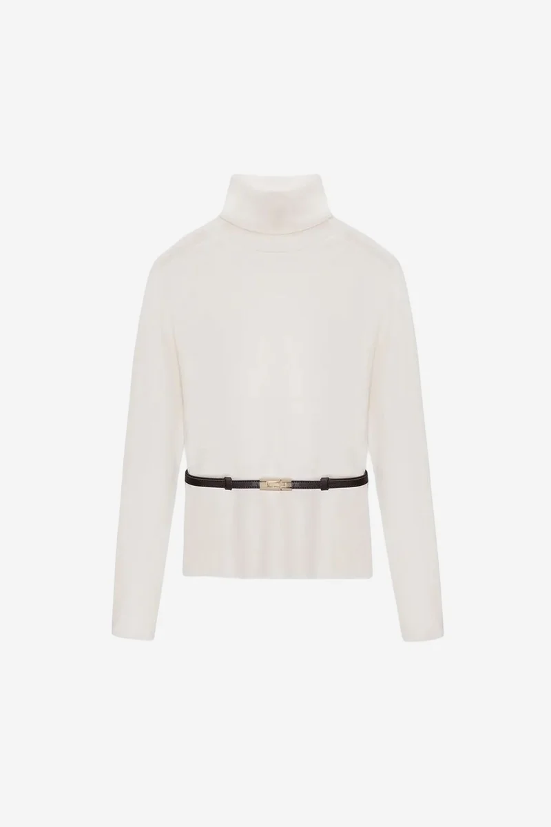 DILVIN Women's Belted Turtleneck Knit Sweater