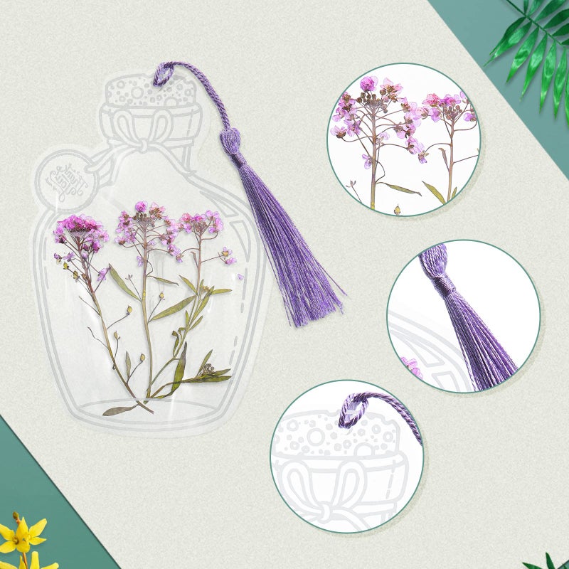 TaoBary 91 Pcs DIY Handmade Transparent Dried Flower Bookmark Set Include Butterflies Clear Bookmarks Dried Flowers Colorful Tassels and Tweezer for Book Bottle Supplies(Classic Color) - Image 5