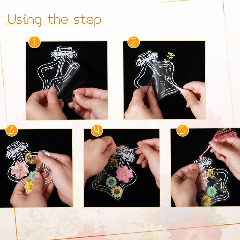 TaoBary 91 Pcs DIY Handmade Transparent Dried Flower Bookmark Set Include Butterflies Clear Bookmarks Dried Flowers Colorful Tassels and Tweezer for Book Bottle Supplies(Classic Color) - Image 2