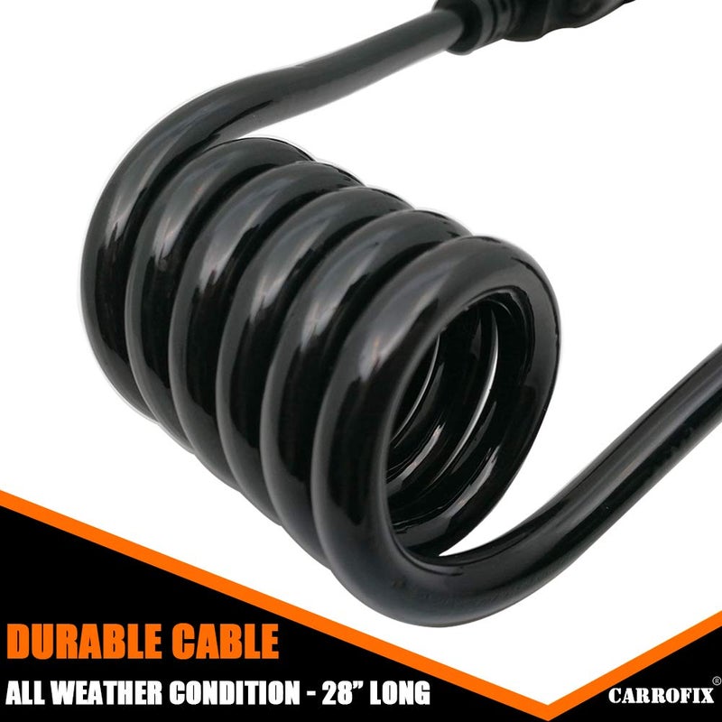 CARROFIX Trailer 4-Wire Flat Extension Harness 28" Flexible Coiled Cable with 4 Pin Connectors - Image 3
