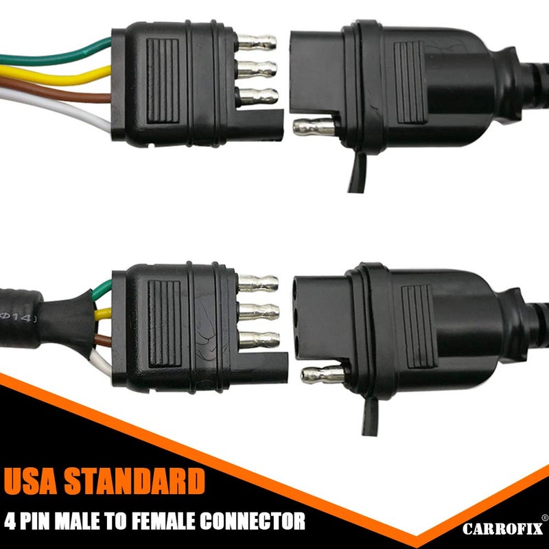 CARROFIX Trailer 4-Wire Flat Extension Harness 28" Flexible Coiled Cable with 4 Pin Connectors - Image 5