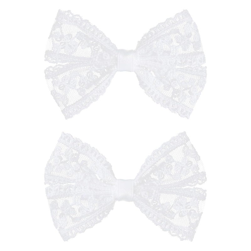 Miroksh Large Lace Hair Bow Clips for Women 4 Vintage White Lace Ribbon Bowknot Alligator Pins Barrettes Kids Teens Toddler Baby Flower Girls Bride Wedding Birthday Party Dress Accessory Gift