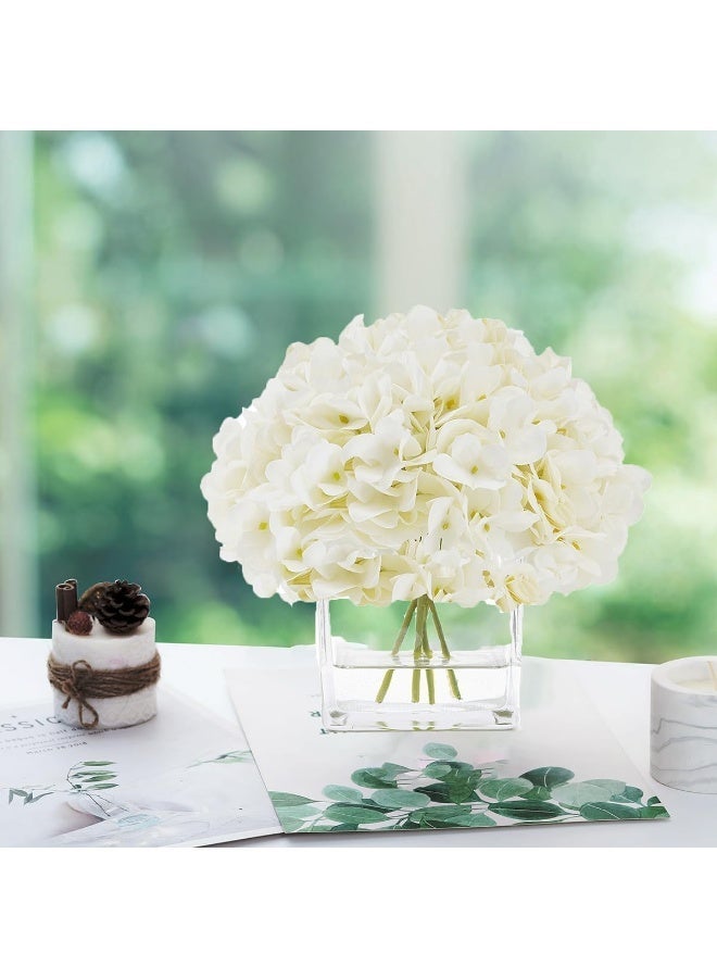 Hydrangea Tulip Flowers in Vase, Artificial Flowers with Vase, Silk Hydrangea Tulip Flower Faux Flowers in Vase Centerpiece Table Decor for Dining Room Decoration (White) - Image 3