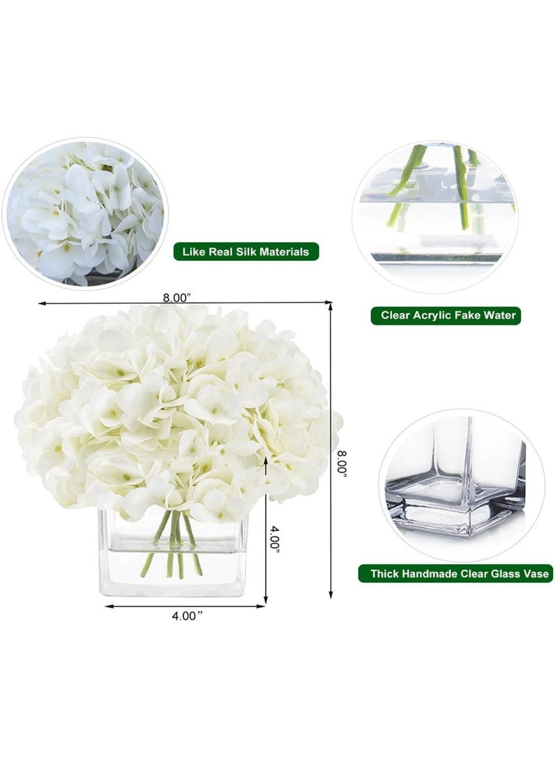 Hydrangea Tulip Flowers in Vase, Artificial Flowers with Vase, Silk Hydrangea Tulip Flower Faux Flowers in Vase Centerpiece Table Decor for Dining Room Decoration (White) - Image 2