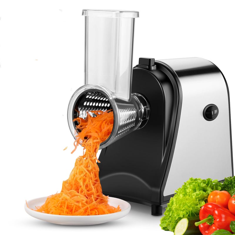 250W Electric SlicerShredde for Block Cheese 5 In 1 Professional Electric Cheese Grater for Veggies Salad Maker Shredded Carrot Zucchini Cheese Grater Electric