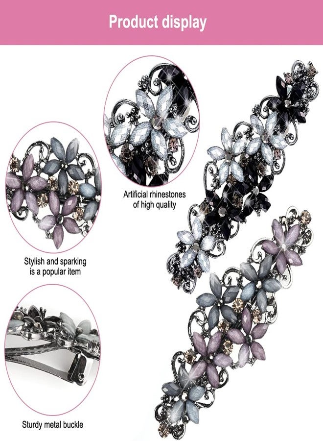Melodio 2Pcs Floral Hair Clips for Women - Elegant Black & Pink Barrette Hair Accessories, Sparkling Flower Design Non-Slip Hair Clutcher - Image 4