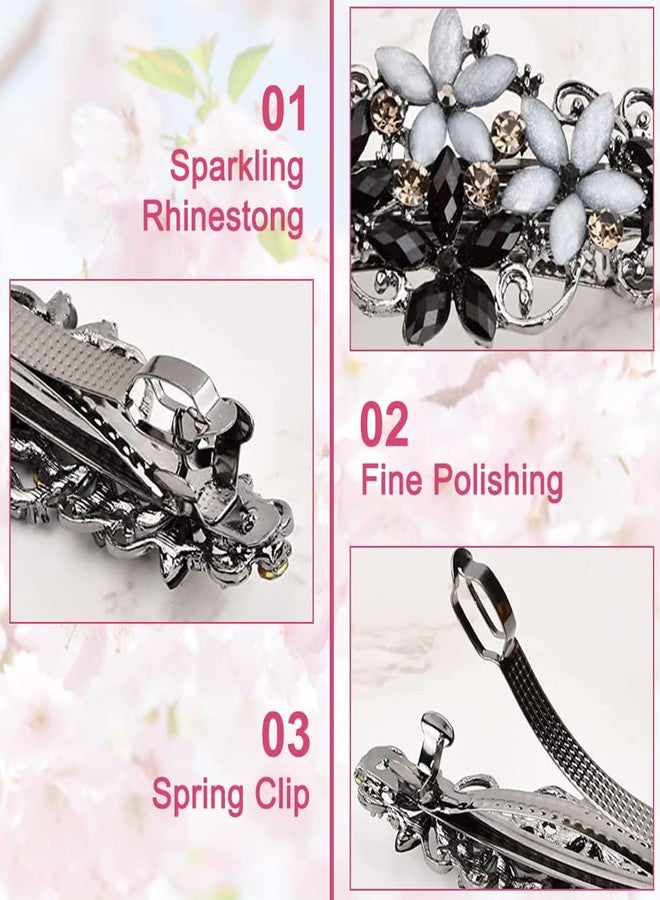 Melodio 2Pcs Floral Hair Clips for Women - Elegant Black & Pink Barrette Hair Accessories, Sparkling Flower Design Non-Slip Hair Clutcher - Image 5