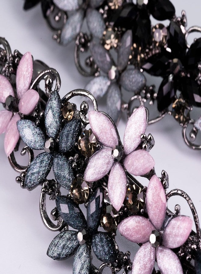 Melodio 2Pcs Floral Hair Clips for Women - Elegant Black & Pink Barrette Hair Accessories, Sparkling Flower Design Non-Slip Hair Clutcher - Image 3