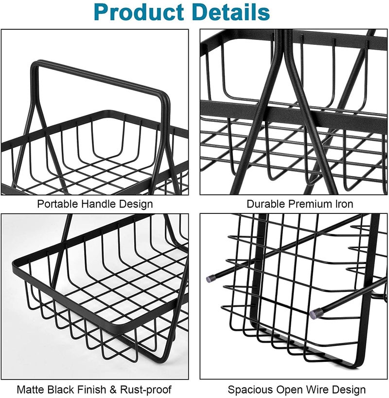 Homeor Counter Top 2-Tier Fruit & Vegetable Basket For Dining Table, Centre Table I Metal Fruit Bowl or Bread Vegetables Storage Organizer Holder I Multi-Purpose Basket for Kitchen & Home, Black - Image 4