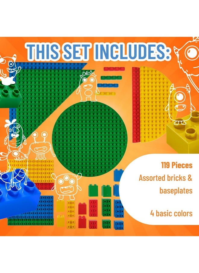 Strictly Briks Strictly Briks Compatible with Lego Duplo Toy Building Blocks for Kids and Toddlers, Classic Big Bricks Gift Set and Baseplates, Large Pegs for Ages 3 and Up, Basic Colors, 119 Pieces  - Image 3