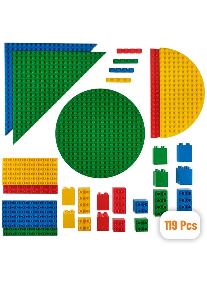 Strictly Briks Strictly Briks Compatible with Lego Duplo Toy Building Blocks for Kids and Toddlers, Classic Big Bricks Gift Set and Baseplates, Large Pegs for Ages 3 and Up, Basic Colors, 119 Pieces  - Image 1
