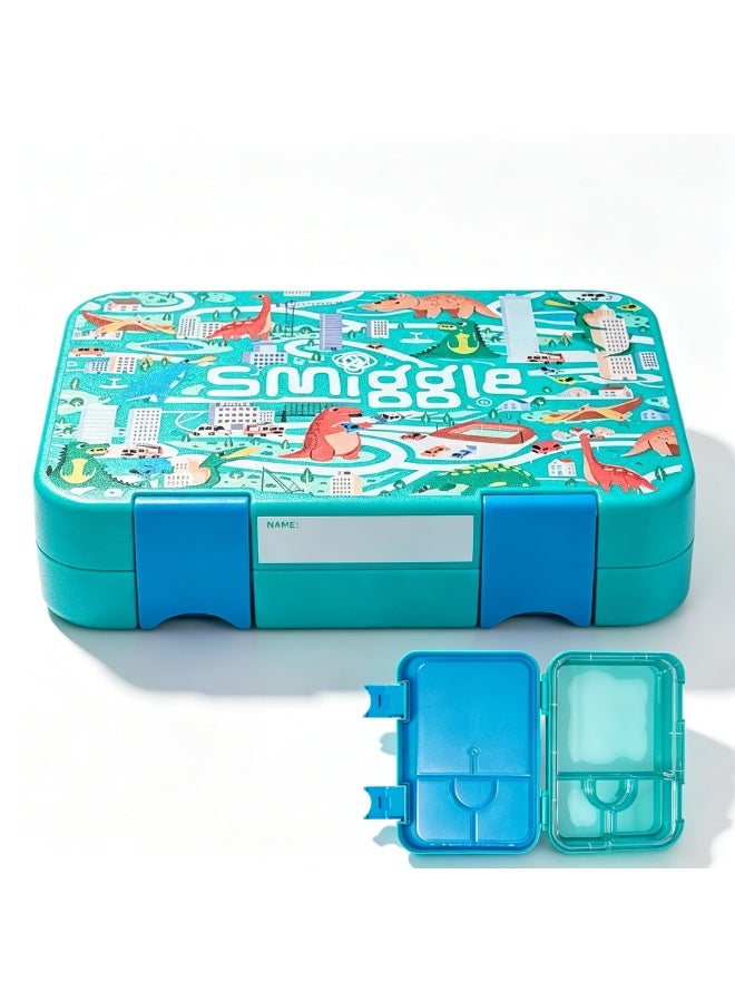 Smiggle Kids Dinosaur City Print Divided Lunch Box Imported Tritan Inner Tray BPA Free Leakproof School Food Storage Container - Image 1