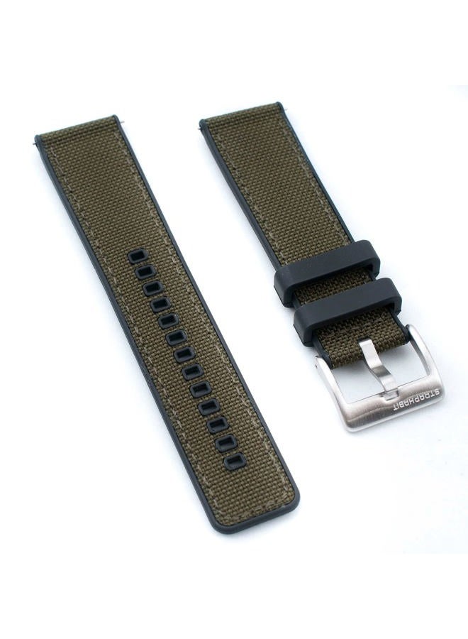 StrapHabit Quick Release Sailcloth and FKM Rubber Hybrid Watch Strap Band 20mm 22mm Nylon (20mm, Green) - Image 1