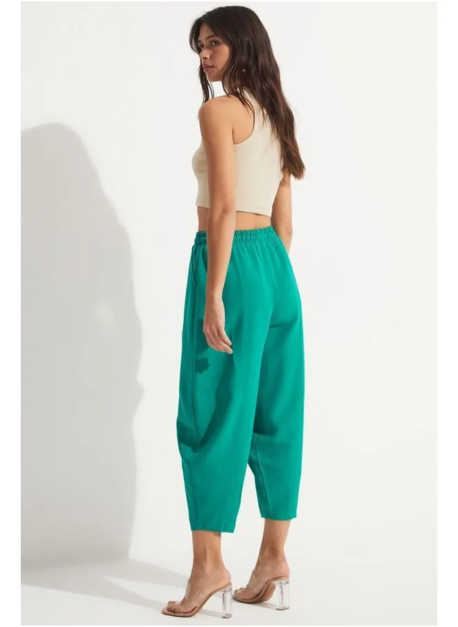 جون June Elastic Waist Viscose Trouser Turquoise