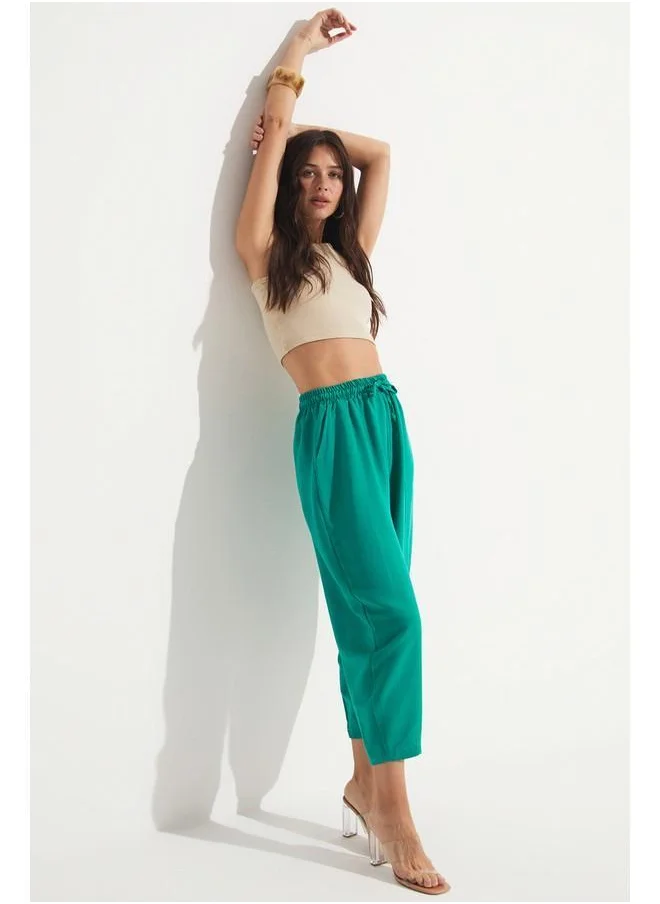 جون June Elastic Waist Viscose Trouser Turquoise