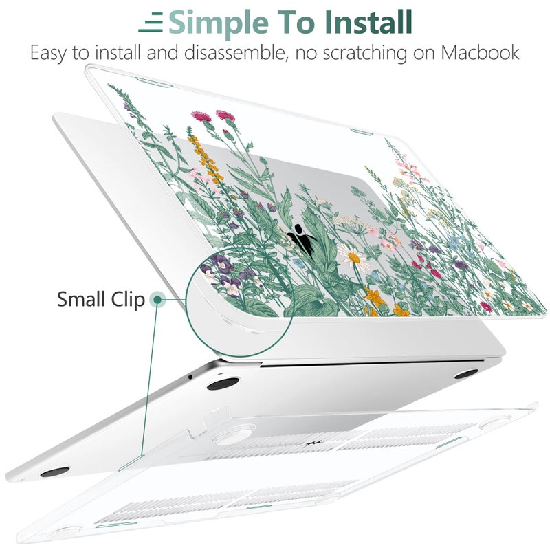 TWOLSKOO for MacBook Air 13 inch Case M5 2026 M4 2025 M3 M2 2024-2022 A3449 A3240 A3113 A2681, Plastic Hard Shell & Keyboard Cover & Screen Film for MacBook Air 13.6 inch Case, Botanical Illustration - Image 3