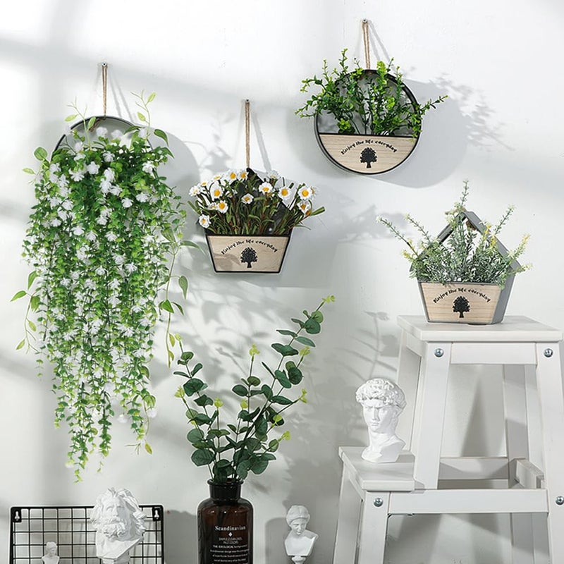 WEISPARK Artificial Hanging Flowers, 4pcs Fake Eucalyptus Vine Faux Flower Greenery Garland Plastic Plants for Indoor Outdoor Wall Garden Wedding Home Party Decor (White) - Image 2