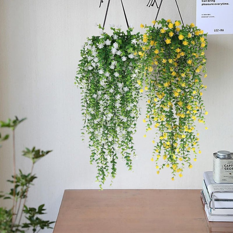 WEISPARK Artificial Hanging Flowers, 4pcs Fake Eucalyptus Vine Faux Flower Greenery Garland Plastic Plants for Indoor Outdoor Wall Garden Wedding Home Party Decor (White) - Image 5