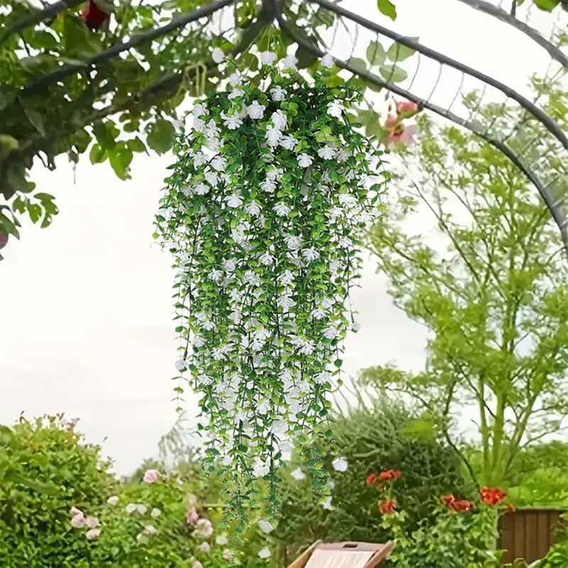 WEISPARK Artificial Hanging Flowers, 4pcs Fake Eucalyptus Vine Faux Flower Greenery Garland Plastic Plants for Indoor Outdoor Wall Garden Wedding Home Party Decor (White) - Image 3