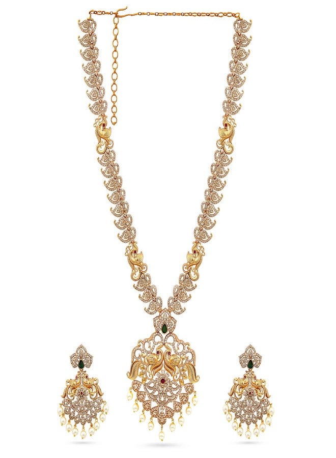 Rubans 24K Gold-Plated Ruby & Emerald Cubic Zirconia Studded Traditional Jewelry Set - Image 1