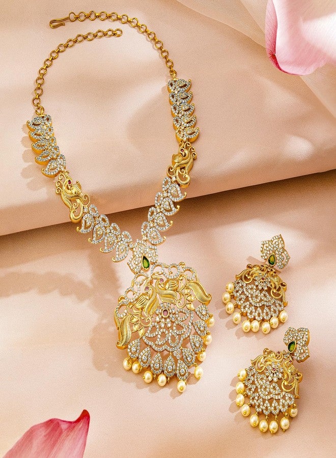 Rubans 24K Gold-Plated Ruby & Emerald Cubic Zirconia Studded Traditional Jewelry Set - Image 3