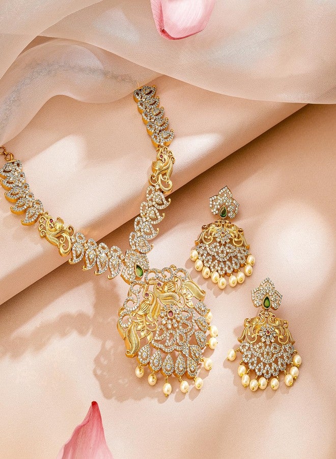 Rubans 24K Gold-Plated Ruby & Emerald Cubic Zirconia Studded Traditional Jewelry Set - Image 4