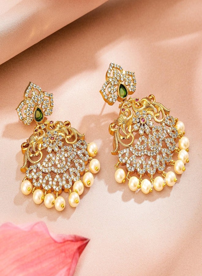 Rubans 24K Gold-Plated Ruby & Emerald Cubic Zirconia Studded Traditional Jewelry Set - Image 5
