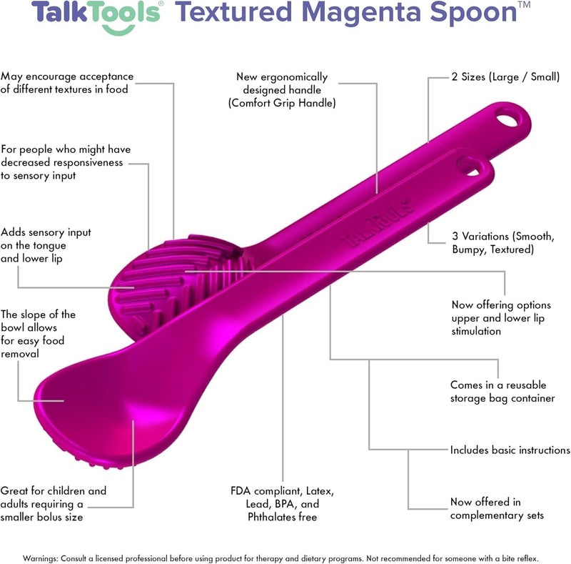 TalkTools Wee Textured Magenta Spoons - Oral Awareness During Feeding | Encourages Lip Closure | Ideal for Therapy | User Friendly Design for Adults and Children | Dishwasher Safe | Food Grade - 6 Pk - Image 2