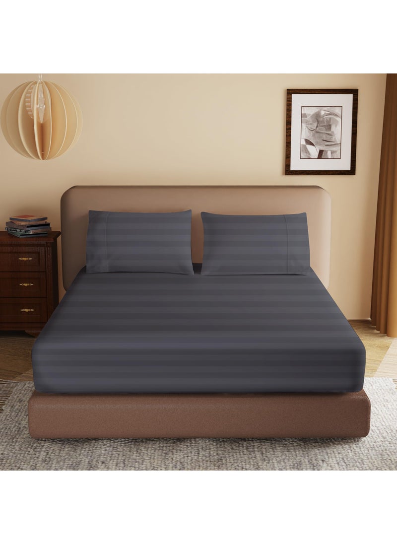 Zaizaihome 100% Egyptian Cotton Fitted Sheet Queen Size  600 Thread Count  Single Fitted Sheet Only 8 -16"" Deep Pocket Sheet  Soft & Elastic Sateen Weave Bottom Sheet for Home(Dark Grey-Stripe  Queen)  - Image 1