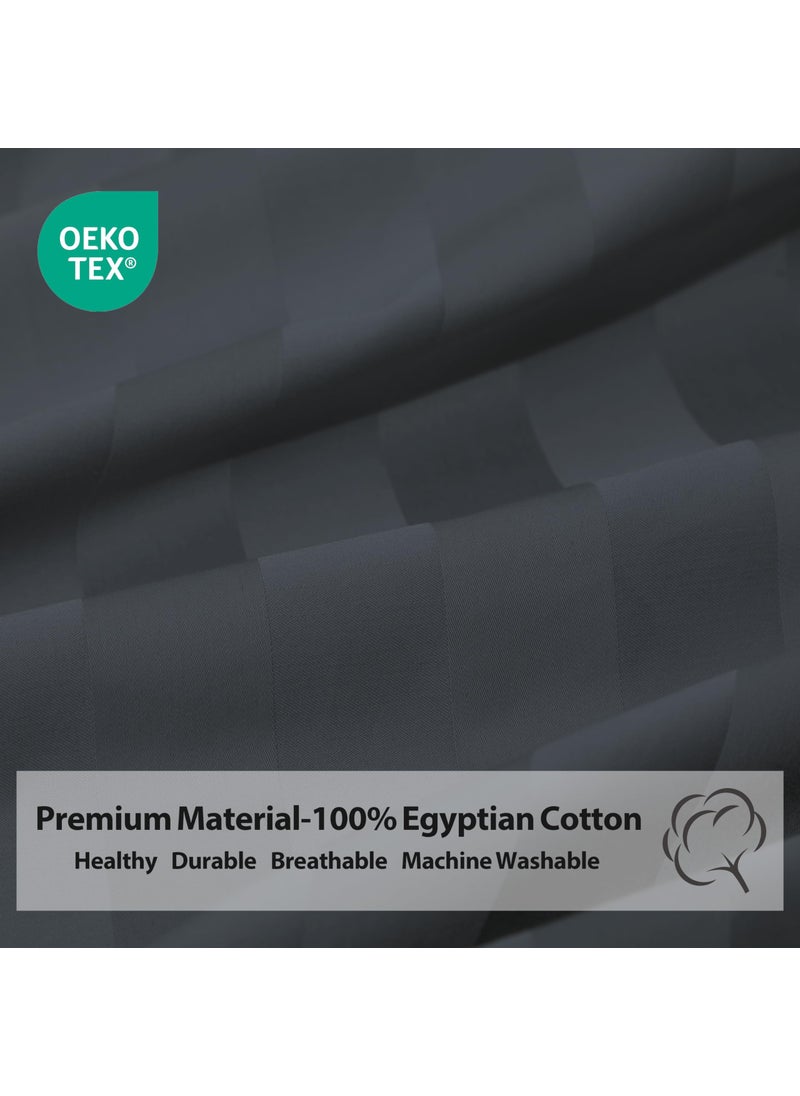 Zaizaihome 100% Egyptian Cotton Fitted Sheet Queen Size  600 Thread Count  Single Fitted Sheet Only 8 -16"" Deep Pocket Sheet  Soft & Elastic Sateen Weave Bottom Sheet for Home(Dark Grey-Stripe  Queen)  - Image 3