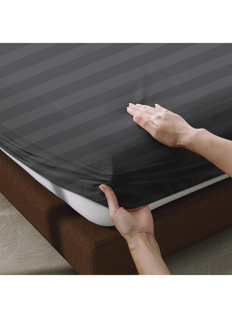 Zaizaihome 100% Egyptian Cotton Fitted Sheet Queen Size  600 Thread Count  Single Fitted Sheet Only 8 -16"" Deep Pocket Sheet  Soft & Elastic Sateen Weave Bottom Sheet for Home(Dark Grey-Stripe  Queen)  - Image 5