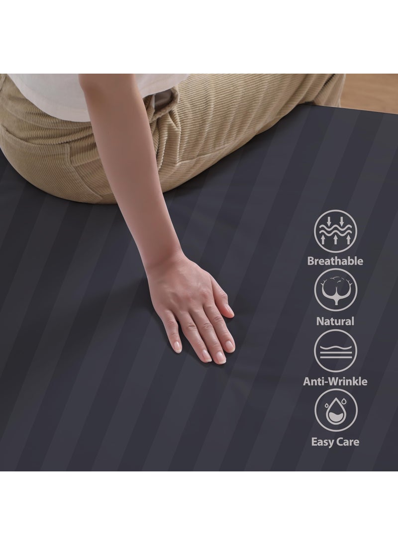 Zaizaihome 100% Egyptian Cotton Fitted Sheet Queen Size  600 Thread Count  Single Fitted Sheet Only 8 -16"" Deep Pocket Sheet  Soft & Elastic Sateen Weave Bottom Sheet for Home(Dark Grey-Stripe  Queen)  - Image 4