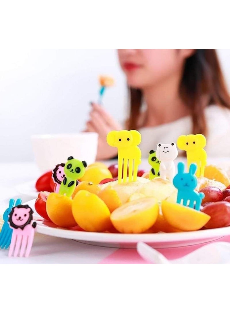 شوكات فواكه للأطفال، شوكات فواكه صغيرة على شكل حيوانات، شوكات فواكه برسومات كرتونية، أعواد فواكه بلاستيكية للأطفال، أعواد طعام، بينتو بيكسر، طعام أصابع، أعواد فواكه قابلة لإعادة الاستخدام للأطفال، عبوة من 10 قطعة - Image 1