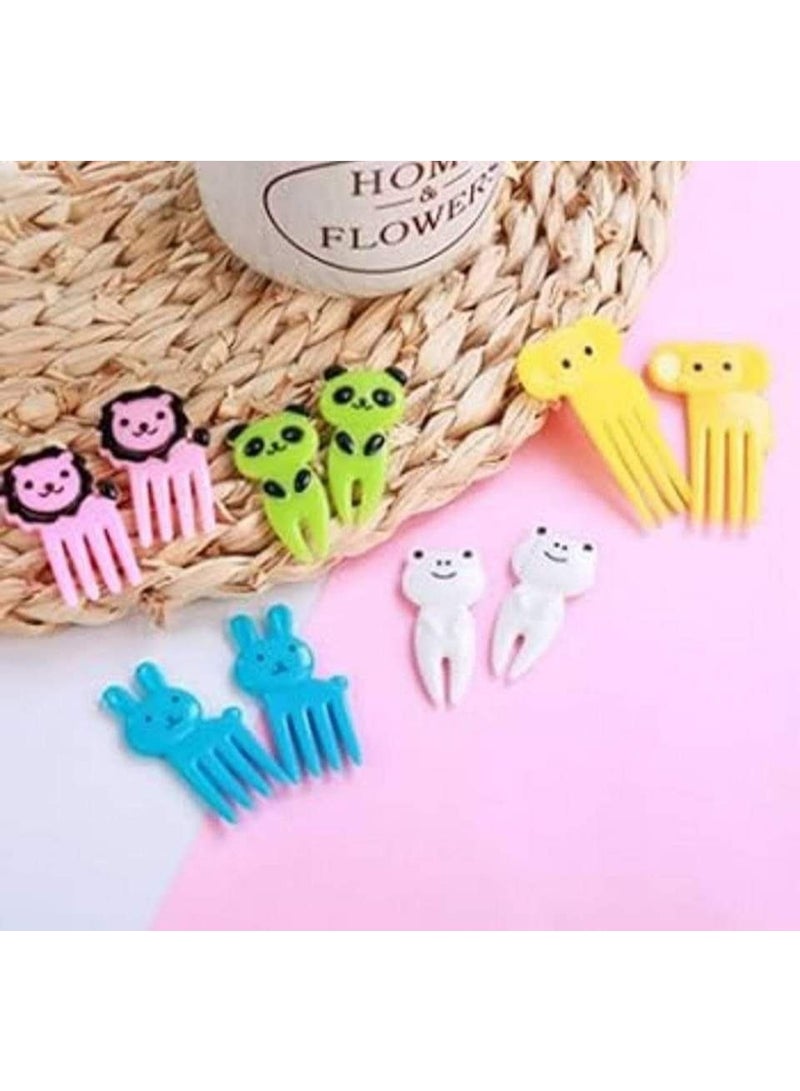 شوكات فواكه للأطفال، شوكات فواكه صغيرة على شكل حيوانات، شوكات فواكه برسومات كرتونية، أعواد فواكه بلاستيكية للأطفال، أعواد طعام، بينتو بيكسر، طعام أصابع، أعواد فواكه قابلة لإعادة الاستخدام للأطفال، عبوة من 10 قطعة - Image 2