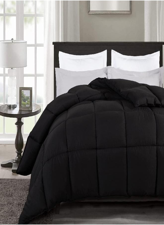 Chezmoi Collection Chezmoi Collection Comforter Duvet Insert - All Season Box Stitched Quilted Down Alternative Comforter with Corner Tabs, Double Stitches, Piped Edges, Black, King 102" x 90"  - Image 1