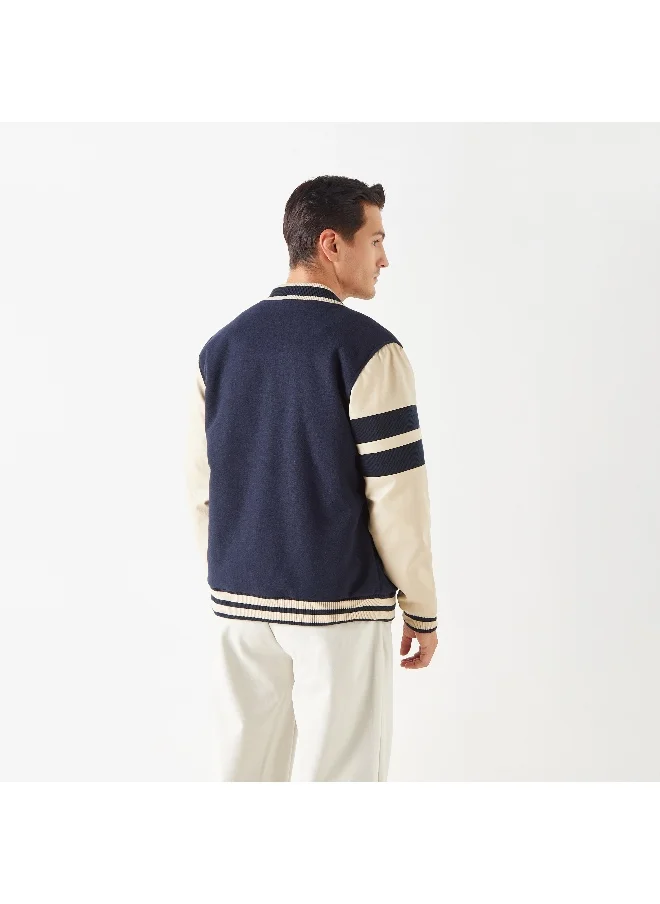 Iconic Iconic Printed Varsity Jacket with Snap Button Closure