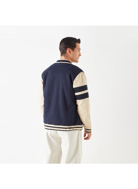 Iconic Printed Varsity Jacket with Snap Button Closure