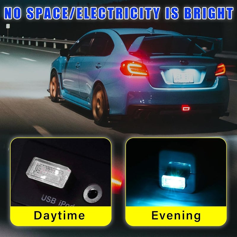 Augeny مصباح أجواء داخلي للسيارة من Augeny، مكون من 4 قطع، بتقنية LED ومتصل بالUSB، يمكن استخدامه كضوء ليلي للزينة، عبارة عن مجموعة إضاءة محمولة للسيارات، مناسبة لمعظم أنواع السيارات (لون أزرق جليدي). - Image 4