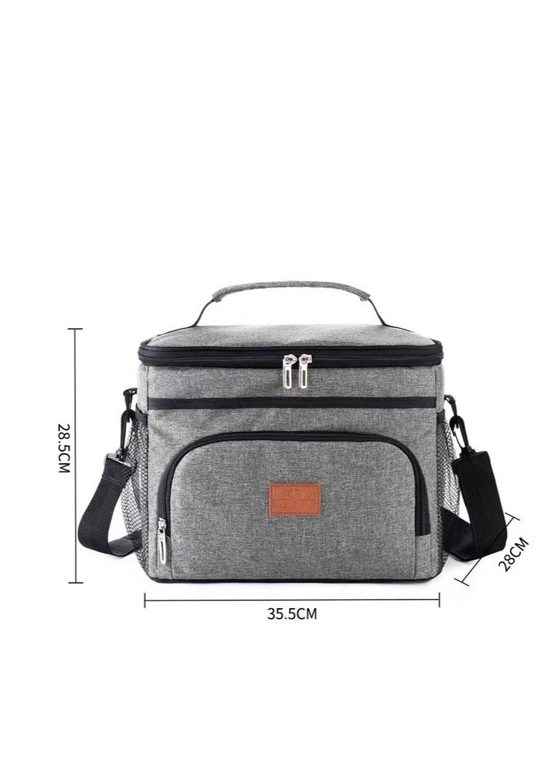 Coffee tools bag gray Double Layer Thermal Lunch Bag Large Capacity Picnic Box Meal Pouch Food Insulated Cooler Delivery Bags for Women Men Kids