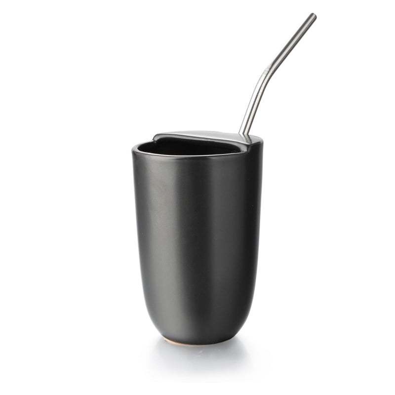 Evannt Yerba Mate Tea Cup Set, Ceramic Mate Tea Cup,9oz Ceramic Cup for Yerba Mate Tea and Mate Infused Drinks (Black) - Image 2